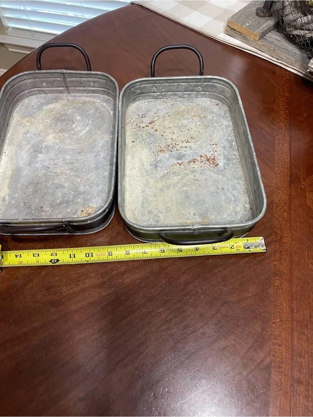 Set 2 Pottery Barn Galvanized Metal Tray w Handles